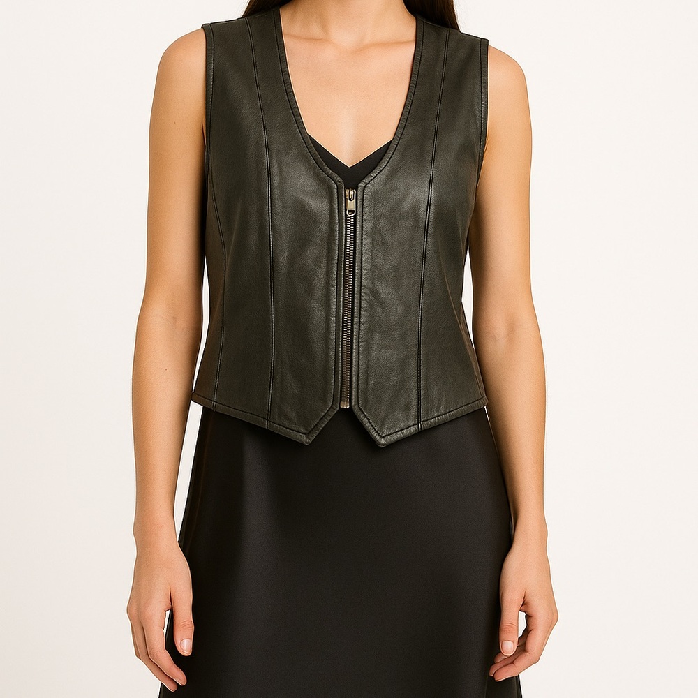 90s Chandler Hill Genuine Leather Vest Black L – Vintage Biker Grunge Streetwear - Picture 5 of 10